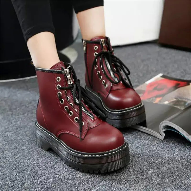 Martin Boots with Zipper and Lace-Up Design