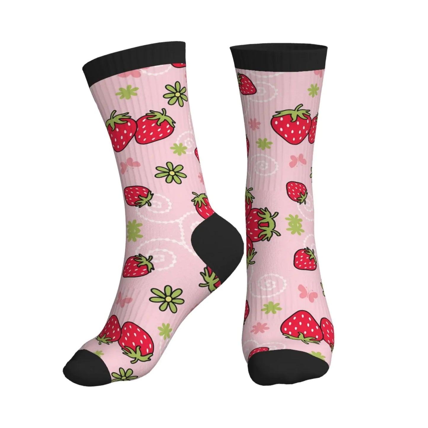 Lcokin Cute Strawberry Athletic Sport Novelty Crew Socks Casual Funny Crazy Dress Socks Gifts For Men Women