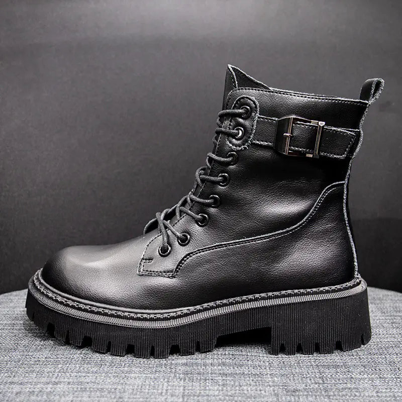 Women's Thick Heel Wool Martin Boots with Cashmere
