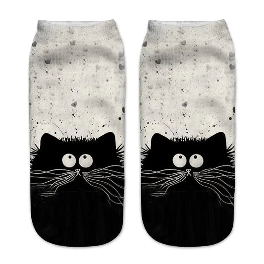 3D Printed Black and White Cat Series Animal Socks